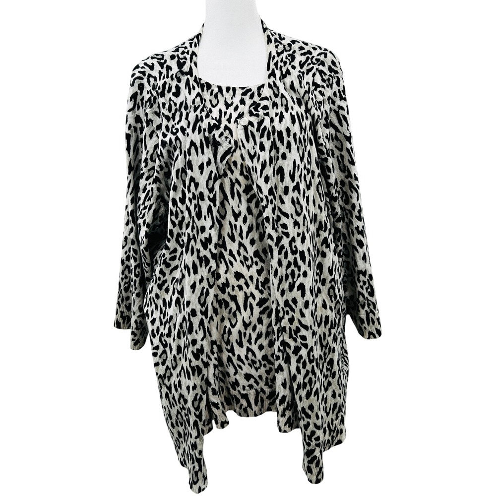 CJ Banks Leopard Print Twinset Cardigan Shell Top Womens 2X Plus Size